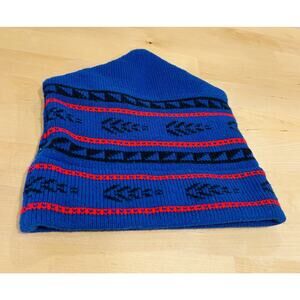Vintage Ski Knit Beanie Hat Blue Red Aztec Geometric Maureen of the Mews